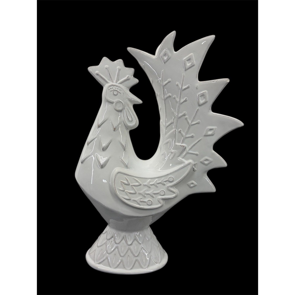 White Ceramic Rooster‎ Figurine Farmhouse Decor Hobby Lobby Modern Folk Art
